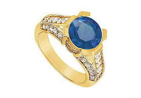 Sapphire and Diamond Engagement Ring : 14K Yellow Gold - 1.00 CT TGW - Ring Size 9.5sapphire 