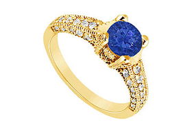 Sapphire and Diamond Engagement Ring : 14K Yellow Gold - 1.25 CT TGW - Ring Size 9.0sapphire 