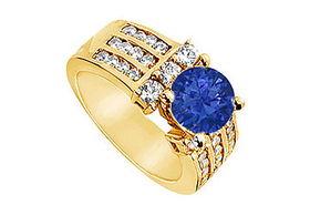 Sapphire and Diamond Engagement Ring : 14K Yellow Gold - 2.25 CT TGW - Ring Size 9.0sapphire 