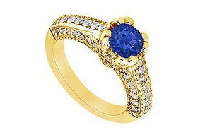 Sapphire and Diamond Engagement Ring : 14K Yellow Gold - 1.00 CT TGW - Ring Size 9.5sapphire 