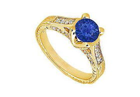 Sapphire and Diamond Engagement Ring : 14K Yellow Gold - 1.00 CT TGW - Ring Size 9.5sapphire 