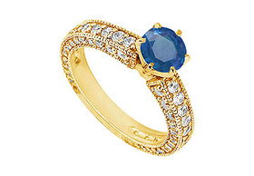 Sapphire and Diamond Engagement Ring : 14K Yellow Gold - 1.50 CT TGW - Ring Size 9.0sapphire 