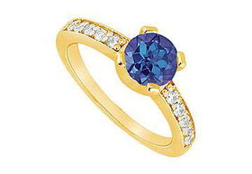 Sapphire and Diamond Engagement Ring : 14K Yellow Gold - 0.66 CT TGW - Ring Size 9.0sapphire 