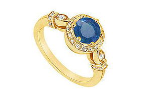 Sapphire and Diamond Engagement Ring : 14K Yellow Gold - 0.75 CT TGW - Ring Size 9.0sapphire 