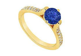 Sapphire and Diamond Engagement Ring : 14K Yellow Gold - 0.75 CT TGW - Ring Size 9.0sapphire 