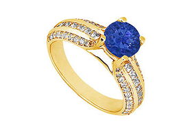 Sapphire and Diamond Engagement Ring : 14K Yellow Gold - 1.25 CT TGW - Ring Size 9.5sapphire 