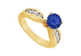 Sapphire and Diamond Engagement Ring : 14K Yellow Gold - 1.00 CT TGW - Ring Size 9.0sapphire 