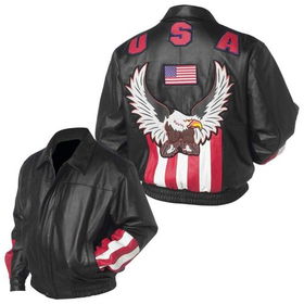 Diamond Plate&trade; USA/Eagle Solid Genuine Leather Bomber Jacket (3X)diamond 