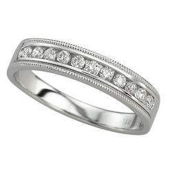 14K White Gold Channel Set Round Diamond Milgrain Anniversary Band Ring (0.25 ctw)white 