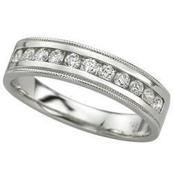 14K White Gold Channel Set Round Diamond Milgrain Anniversary Band Ring (0.33 ctw)white 