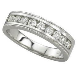 14K White Gold Channel Set Round Diamond Milgrain Anniversary Band Ring (0.50 ctw)white 