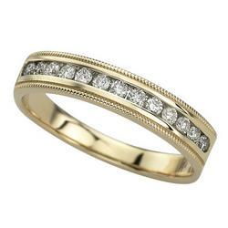 14K Yellow Gold Channel Set Round Diamond Milgrain Anniversary Band Ring (0.25 ctw)yellow 