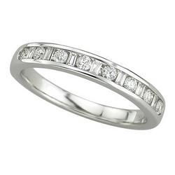 14K White Gold Channel Set Round & Baguette Diamond Anniversary Band Ring (0.33 ctw)white 