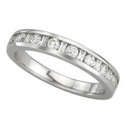 14K White Gold Channel Set Round & Baguette Diamond Anniversary Band Ring (0.50 ctw)white 