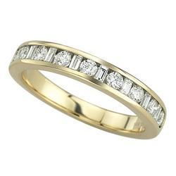 14K Yellow Gold Channel Set Round & Baguette Diamond Anniversary Band Ring (0.50 ctw)yellow 