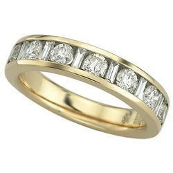 14K Yellow Gold Round & Baguette Set Channel Diamond Anniversary Band Ring (1.00 ctw)yellow 