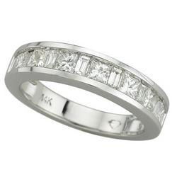 14K White Gold Baguette & Princess Diamond Band Ring (1.25 ctw)white 