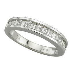 14K White Gold Channel Set Baguette & Princess Cut Diamond Band Ring (0.75 ctw)white 