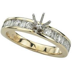 14K Yellow Gold Round & Baguette Cut Diamond Semi Mount Engagement Ring (0.75 ctw) (Center Stone Sold Separately)yellow 