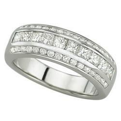 14K White Gold Princess & Round Diamond Band Ring (1.25 ctw)white 