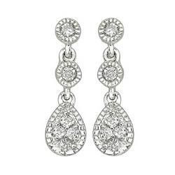 14K White Gold Pave Set Round Diamond Antique Dangling Earringswhite 