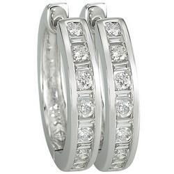 14K White Gold Round & Baguette Diamond Hoop Earrings (0.49 ctw)white 