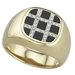 14K Yellow Gold Fancy Shape Onyx Set Men's Diamond Ringyellow 