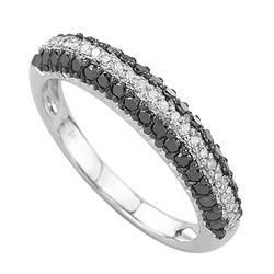 14K White Gold Round White & Black Diamond Band Ringwhite 