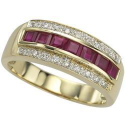 14K Yellow Gold Square Ruby & Diamond Band Ringyellow 