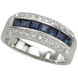 14K White Gold Square Sapphire & Diamond Band Ringwhite 