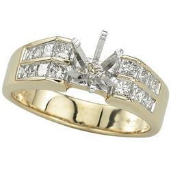 14K Yellow Gold Double Row Princess Cut Diamond Semi Mount Engagement Ring (Center Stone Sold Separately)yellow 