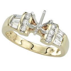 14K Yellow Gold Channel Set Round & Baguette Diamond Semi Mount Engagement Ring (Center Stone Sold Separately)yellow 