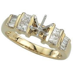 14K Yellow Gold Channel Set Princess & Baguette Cut Diamond Semi Mount Engagement Ring (Center Stone Sold Separately)yellow 