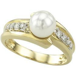 14K Yellow Gold White Pearl & Diamond Ringyellow 