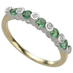 14K Two Tone Gold Round Emerald & Bezel Set Diamond Band Ringtwo 