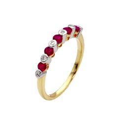 14K Two Tone Gold Round Ruby & Bezel Set Diamond Band Ringtwo 