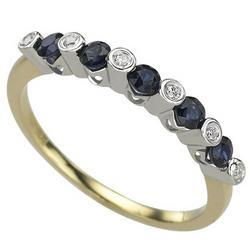 14K Two Tone Gold Round Sapphire & Bezel Set Diamond Band Ringtwo 