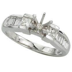 14K White Gold Channel Set Princess & Baguette Cut Diamond Semi Mount Engagemnet Ring (Center Stone Sold Separately)white 