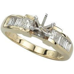 14K Yellow Gold Channel Set Princess & Baguette Cut Diamond Semi Mount Engagemnet Ring (Center Stone Sold Separately)yellow 