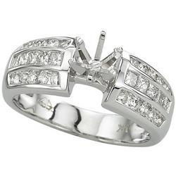 14K White Gold Channel Set Round & Princess Cut Diamond Semi Mount Engagemnet Ring (Center Stone Sold Separately)white 