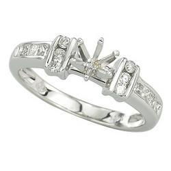 14K White Gold Channel Set Round & Princess Cut Diamond Semi Mount Engagemnet Ring (Center Stone Sold Separately)white 