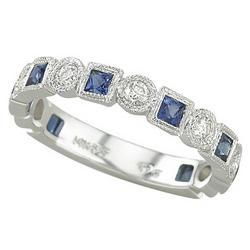 14K White Gold Square Blue Sapphire & Diamond Band Ringwhite 