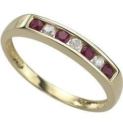 14K Yellow Gold Round Ruby & Round Diamond Band Ringyellow 