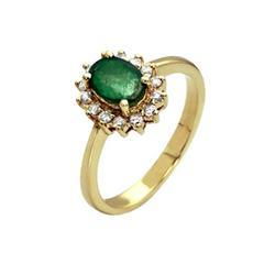 14K Yellow Gold Prong Set Oval Emerald & Diamond Ringyellow 