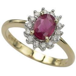 14K Yellow Gold Prong Set Oval Ruby & Diamond Ringyellow 