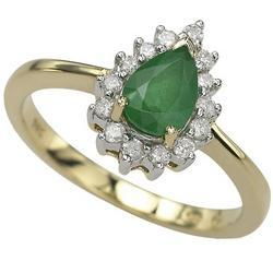 14K Yellow Gold Prong Set Pear Emerald & Diamond Ringyellow 