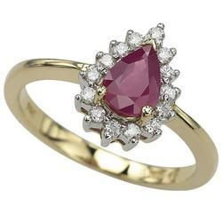 14K Yellow Gold Prong Set Pear Ruby & Diamond Ringyellow 