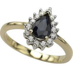 14K Yellow Gold Prong Set Pear Sapphire & Diamond Ringyellow 