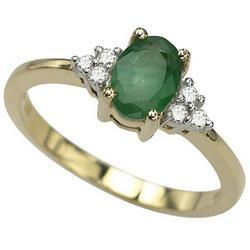 14K Yellow Gold Prong Set Oval Emerald & Diamond Ringyellow 