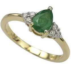 14K Yellow Gold Prong Set Pear Emerald & Diamond Ringyellow 